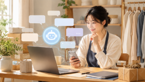 AIを活用して問い合わせ返信を効率化する日本人女性のイメージ