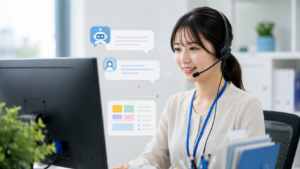 自動返信と有人対応を使い分けて問い合わせ対応する日本人スタッフ