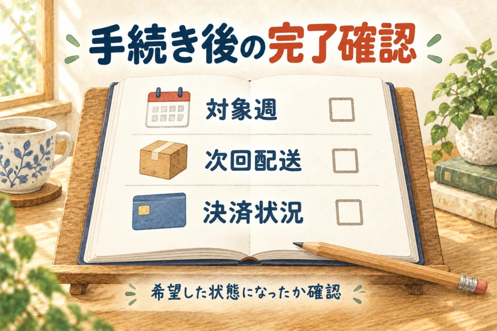 手続き後の対象週・次回配送・決済状況を確認するノート